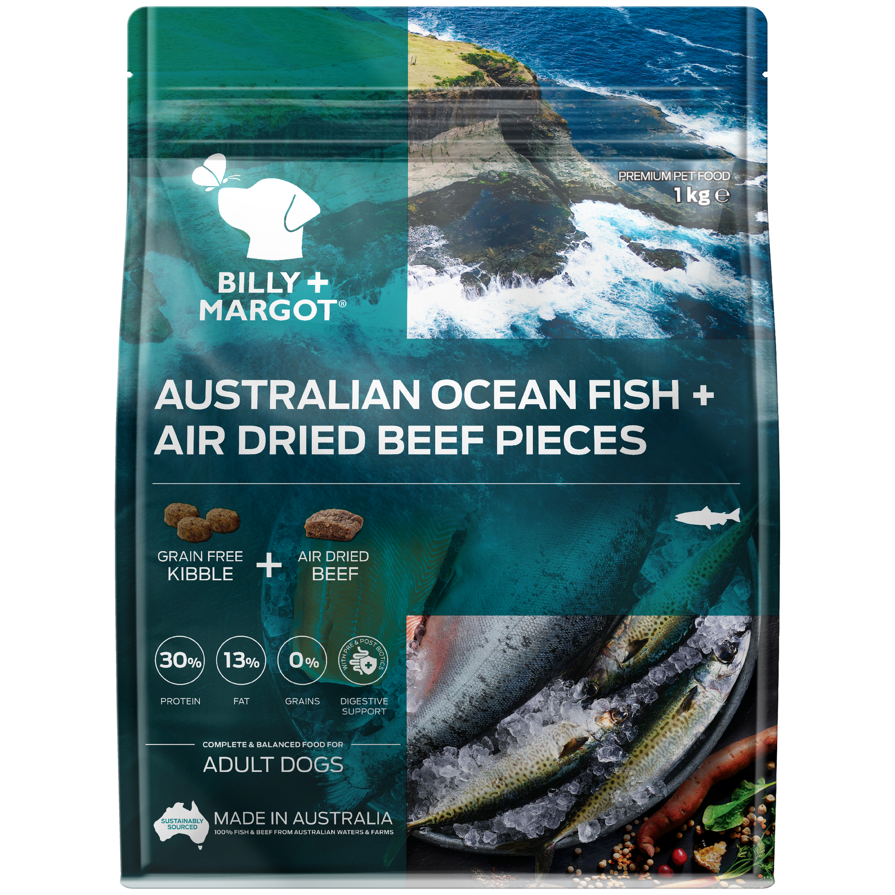 Billy + Margot Adult Ocean Fish + Air Dried Beef Pieces